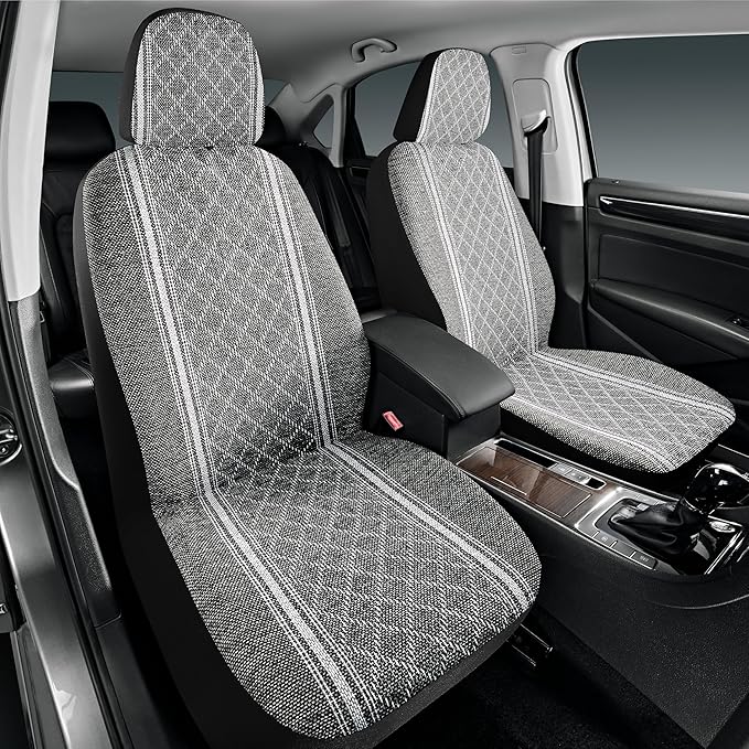 Road Comforts Baja Blanket Seat Covers Gray Diamond Bucket Seat Covers Low Back - Jacquard Fabric, Airbag Compatible, Universal Fit for Cars, Trucks, SUVs, and Vans