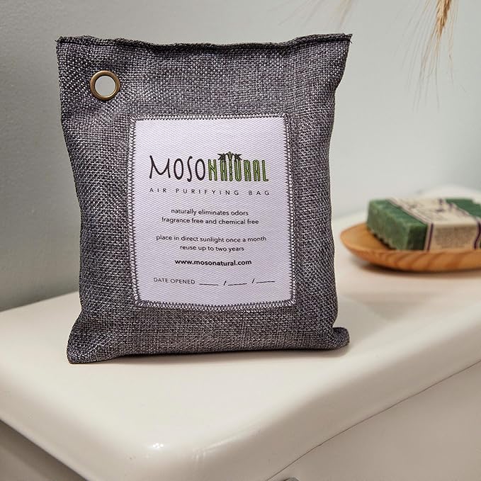 MOSO NATURAL Air Purifying Bag. Bamboo Charcoal Air Freshener, Deodorizer, Odor Eliminator, Odor Absorber for Cars and Home. 200g / 500g Charcoal Color
