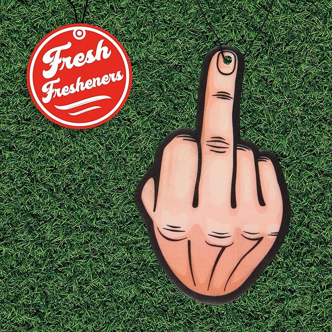 12 Pack Middle Finger Funnny Naughty Car Air Freshener Scented With Premium Oils By Fresh Fresheners (12 Pack) (Middle Finger)