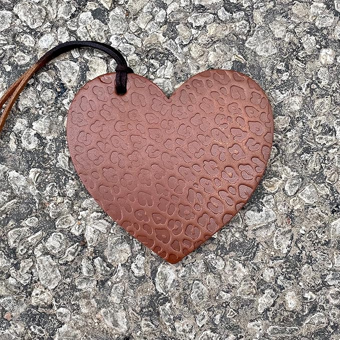 Air Flair | Leather Car Air Freshener | Heart Cheetah Brown (Cowboy Cologne Scent)