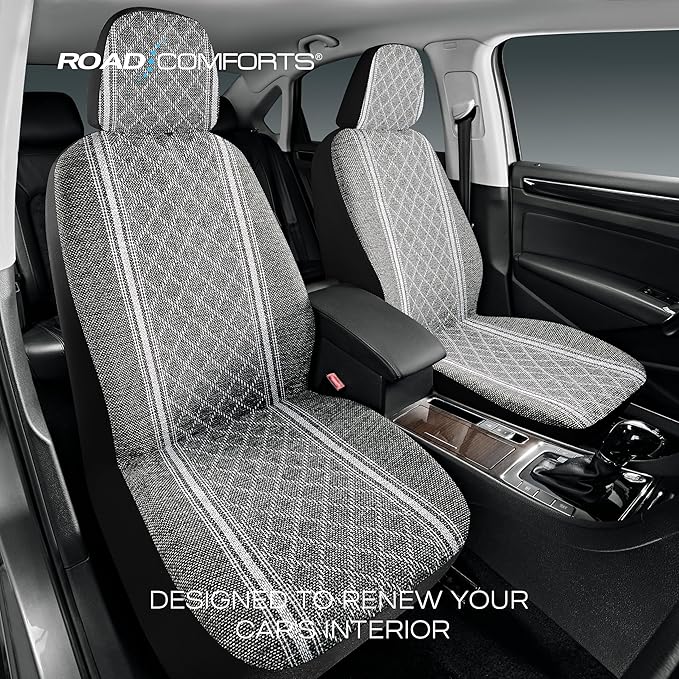 Road Comforts Baja Blanket Seat Covers Gray Diamond Bucket Seat Covers Low Back Full Set - Jacquard Fabric, Airbag Compatible, Universal Fits for Most Cars, Truck, SUV, Vans