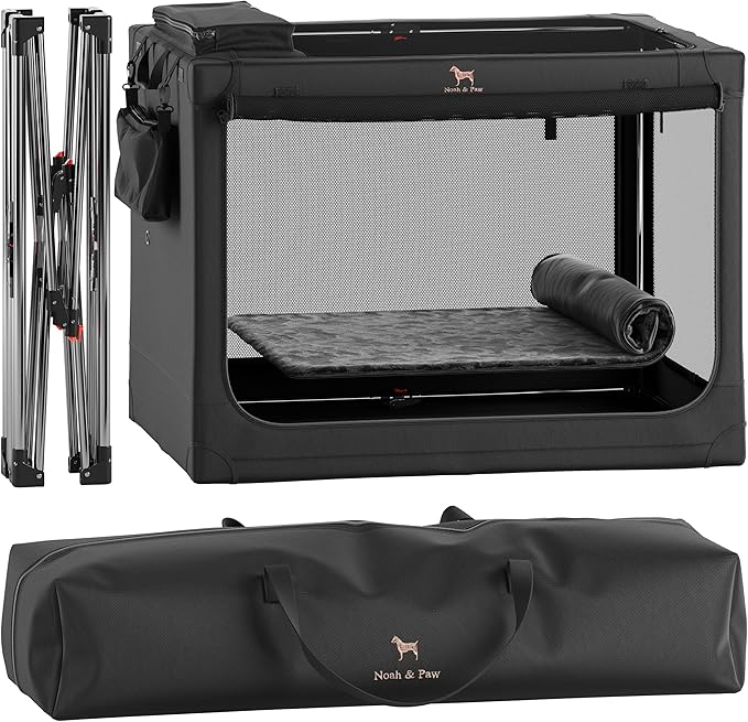 Noah & Paw Collapsible Dog Crate 42 Inch, XXL Dog Crate for XXL, XL, Large Breeds, Travel Kennel for Car, Includes Pet Mat for Pet Cage, 2 Storage Pockets, Handbag, 10mm Locking Zippers 42 * 31 * 31