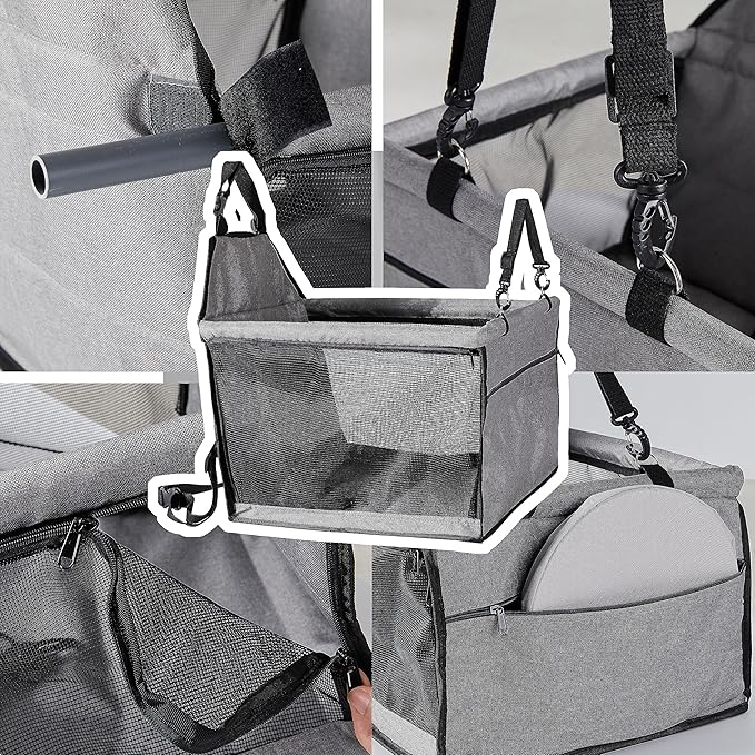 Dog Car Seat for Medium Sized Dog, Booster Car Seat with Clip-On Safety Leash, Fits Both Front and Rear Seats, Pet Seat for Medium Pets Under 25 Lbs, Grey M